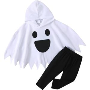 Noubeau Toddler Baby Boys Girls Halloween Costume Ghost Cloak Hooded Top Black Pants Boo Spooky Ghost Costume Cosplay Clothes (7-8 Years)
