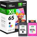 Remanufactured Ink Cartridge Replacement for HP Ink 65 XL 65XL (Black and Color Combo Pack) for HP65 5055 5000 5052 5010 5070 5014 3755 3700 3772 2600 3752 2652 2655 2622 2640 Printer