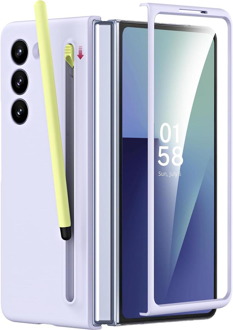 Miimall for Samsung Galaxy Z Fold 7 Case with Stylus and S Pen Holder, Slim Durable Galaxy Fold 7 Cover with Built-in Screen Protector, Wireless Charging Compatible, Lavender