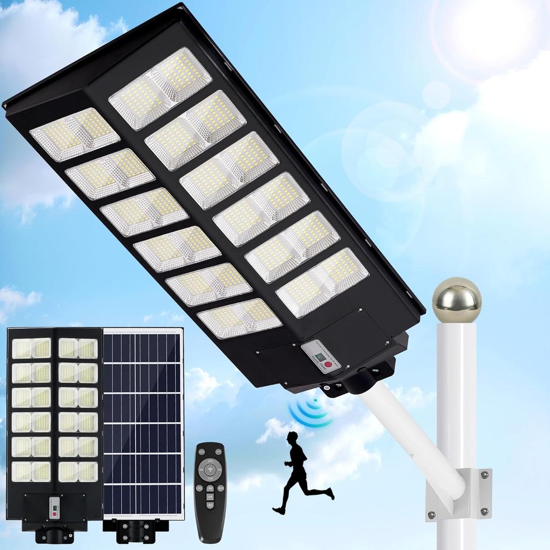 INSDEA 8000W Solar Lights Outdoor, Dusk to Dawn Solar Street Light Motion Sensor, IP65 Waterproof Security Lights - 800000LM Flood Lights for Parking Lots, Gardens, Yards (Black) INSDEA 8000W Solar Lights Outdoor, Dusk to Dawn Solar Street Light Motion Sensor, IP65 Waterproof Security Lights - 800000LM Flood Lights for Parking Lots, Gardens, Yards (Black)