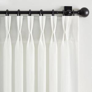 Beige White Pinch Pleated Linen Curtains 96 Inch Length 2 Panels for Bedroom Living Room Textured Semi Sheer Window Curtain Boho Neutral Back Tab Pinch Pleat Drape with Hooks 96 Inches Long