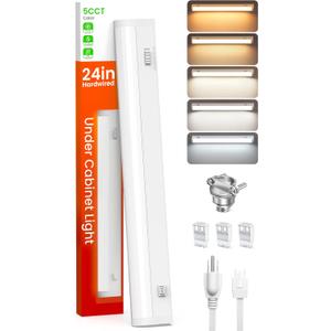 ALUSSO LIGHTING 24 Inch LED Under Cabinet Lighting Hardwired Plug in, 5CCT Color Selectable 2700K-5000K Dimmable 15W 1350LM High Brightness, Linkable Strip Under Counter Lights for Kitchen, UL Listed