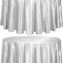TURSTIN 2 Pieces Round Satin Tablecloth 120 Inches Overlay Table Cover Smooth Fabric Table Decor Bright Silk Tablecloth for Holiday Dinner Wedding Banquet Table Decoration (Light Silver)