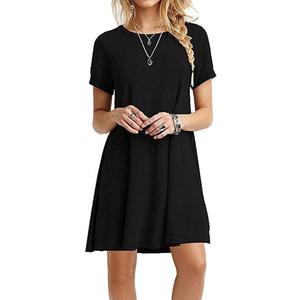 Women Casual T Shirt Dresses A Line Swing Simple Solid Color Mini Dress, Size: XXL