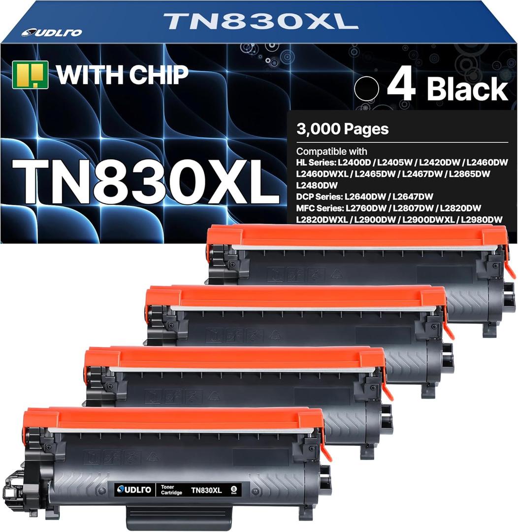 TN830XL - Replacement Compatible for Brother TN830XL Toner TN-830XL TN830 TN-830 Toner to use with HL-L2460DW DCP-L2640DW HL-L2405W HL-L2400D HL-L2480DW MFC-L2820DW MFC-L2820DWXL Printer (4 Black)