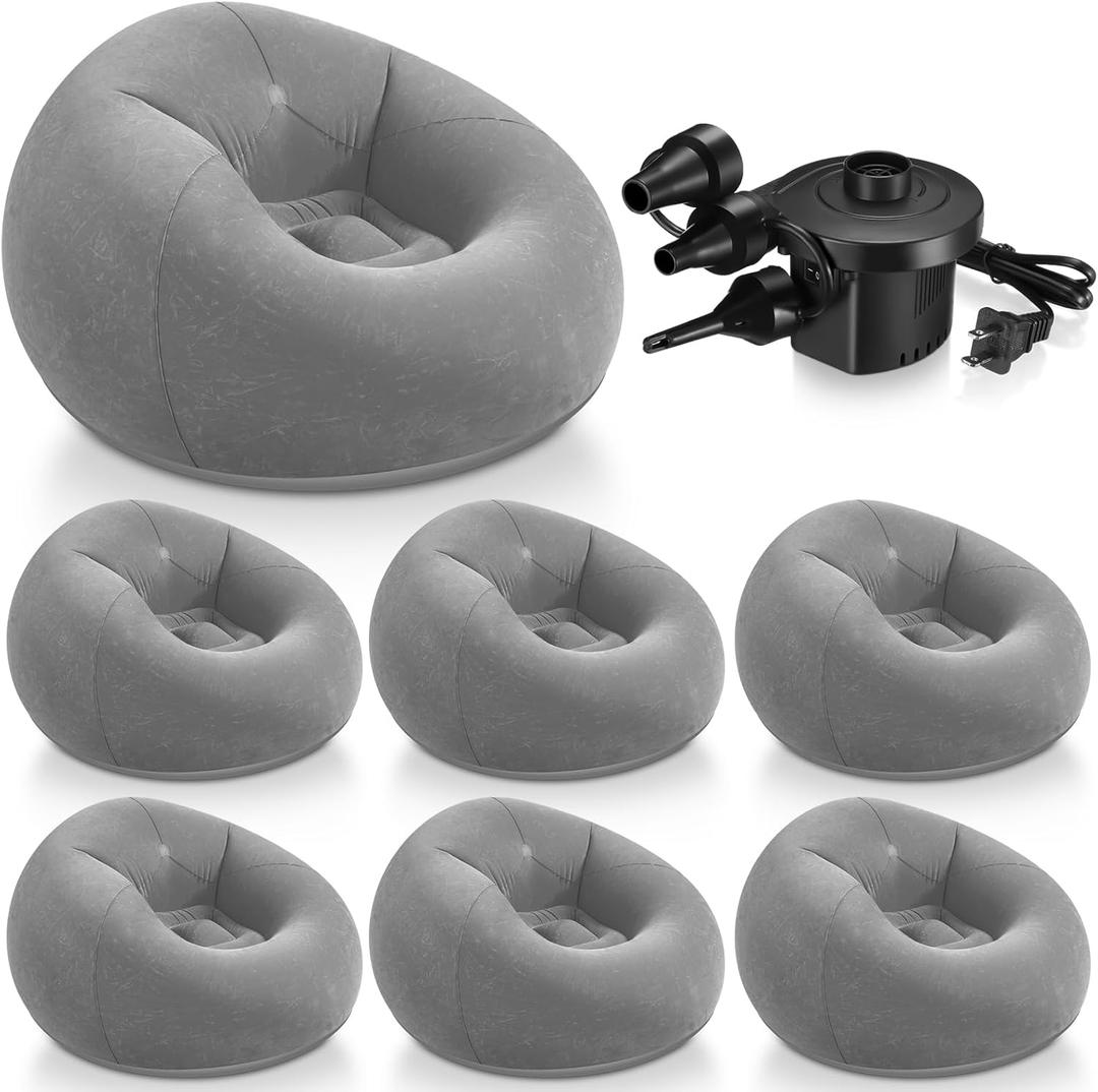 Realspring 6 9 12 Pcs Inflatable Bean Bag Chairs for Adults with Electric Air Pump, Blow up Couch Folding Portable Inflatable Couch Lazy Sofa for Outdoor Movie Night Camping(Grey,6 Pcs)