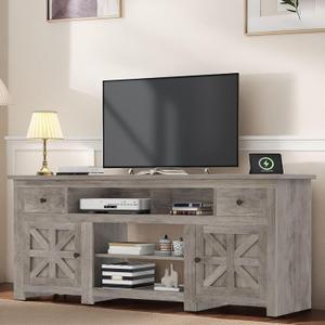 YITAHOME TV Stand for 75/80 Inch TV, Farmhouse Entertainment Center with Storage, 70 Inch TV Cabinet with Drawers and Power Outlet, TV Console for Living Room (Grey Oak)