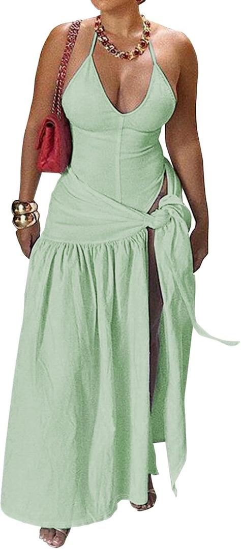 Womens Beach Swimsuit Cover Ups 2 Piece Maxi Skirt Sets Summer Bodysuit Tops Sarong Coverup Wraps Vacation Outfits (XX-Large, Light Green)