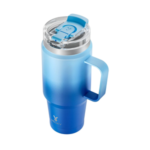Meoky 32oz Tumbler with Handle, Stainless Steel Travel Mug with 2-in-1 Straw and Sip Lid, Vacuum Insulated Coffee Mug, 100% Leak Proof, Keeps Cold for 24 Hours or Hot for 8 Hours (Sky)