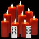 Flameless Flickering Battery Operated Candles 9PACK Real Wax Pillar LED Candles with 10-Key Remote Control and 24 Hours Timer for Wedding, Party, Home Decoration (Red)