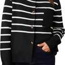 ZESICA Women's Striped Cardigan Sweaters Fall 2025 Long Sleeve Open Front Button Down Knit Outerwear Coat Trendy Clothes (Black, M)