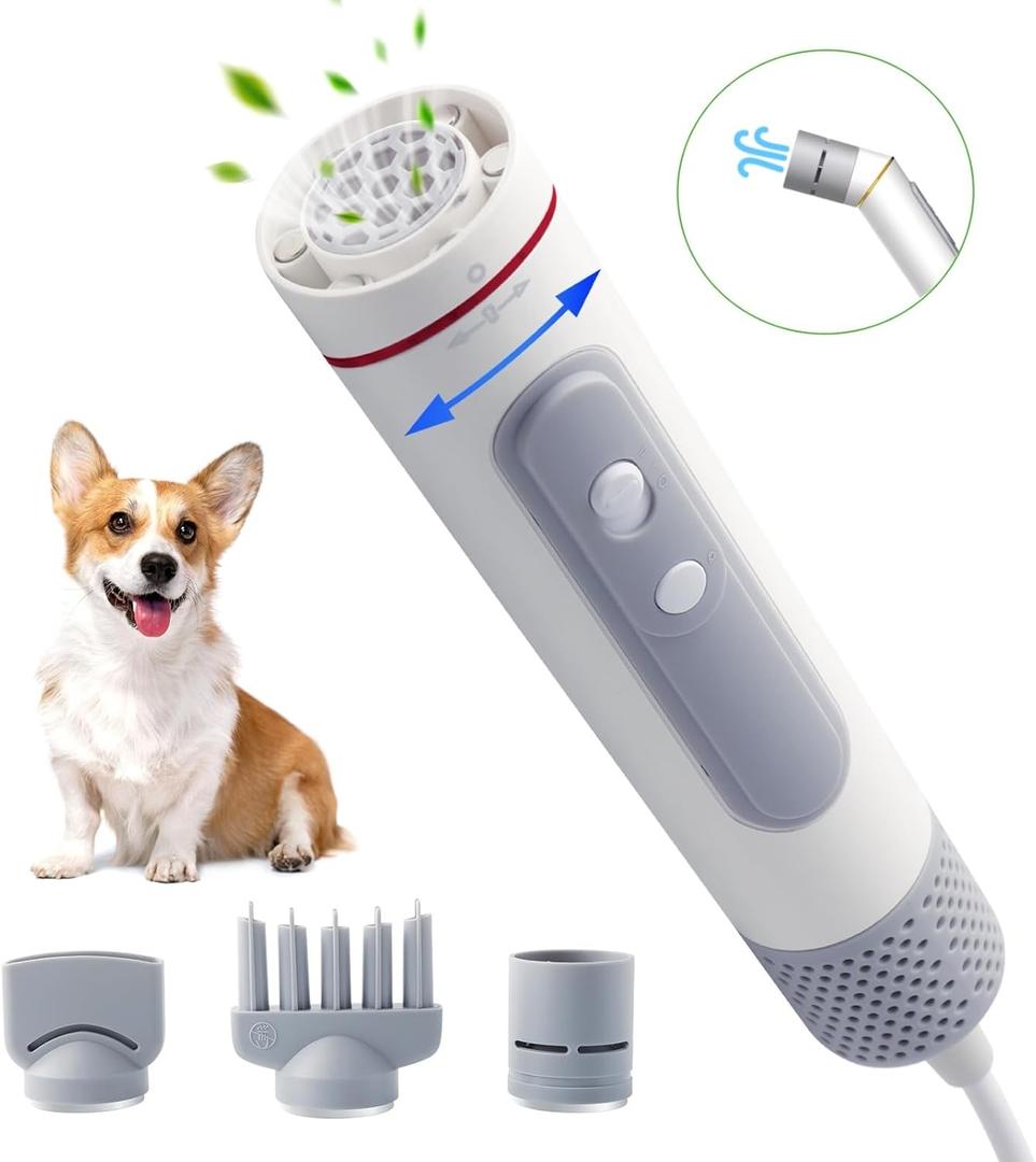 Dog Hair Dryer, Portable Handheld Pet Hair Dryer with 3 Temperature Adjustment Rotatable Wind Head and 3 Nozzles, High Speed Pet Blow Dryer for Dogs for Home or Travel