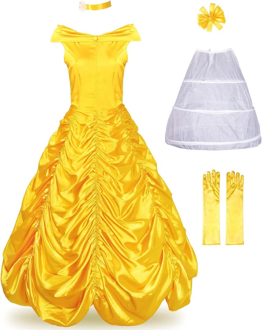 JerrisApparel Women's Princess Costume Halloween Party Dress (14, Yellow)