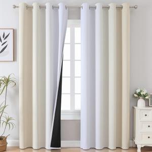 Estelar Textiler Beige and Greyish White Ombre Blackout Curtains 90 Inch Length 2 Panels Set, Thermal Insulated Drapes for Bedroom,Full Room Darkening Grommet Gradient Curtains for Living Room,52Wx90L