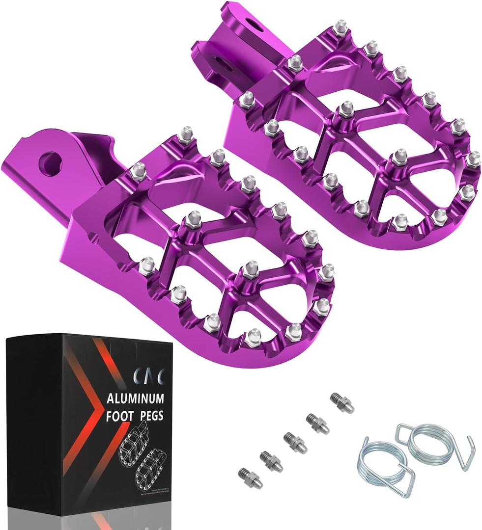 JFG RACING Dirt Bike Foot Pegs with Springs,7075 Aluminum CNC Footpegs Pedals Rests for Surron Light Bee X and S/E Ride Pro SS/CRF150F CRF230F 03-19/X160/X260-Purple