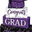 Cinnvoice 4 Pcs Graduation Table Decor 2026 Congrats Grad Centerpiece Class of 2026 Wood Sign Graduation Tiered Tray Decor Farmhouse Congratulate Gifts for Home Shelf Party Decorations(Purple)