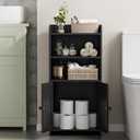 Homhedy Small Bathroom Storage Cabinet, Freestanding Toilet Paper Storage with 2 Doors and Shelves, Bathroom Organizers and Storage for Small Spaces, Laundry Room, 7.9" D x 14.6" W x 31" H, Black
