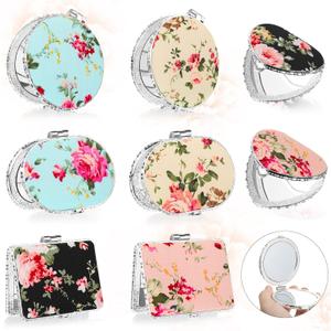 Blulu 8 Pieces Compact Mirror Bulk for Purse Flower Small Floral Retro Folding Portable Pocket Mirror for Women Girls Travel Gift (Silver Edge)