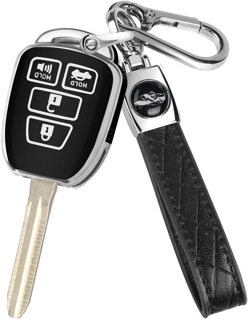 MILD EAST Key Fob Cover for Toyota with Metal Key Chain, Silver Edge Soft TPU Key Fob Shell Case for 2012-2019 Camry Corolla Tacoma, Black