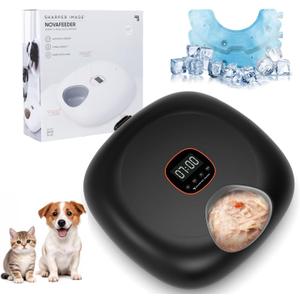 Automatic Cat Feeder Wireless, Sharper Image Auto Cat Food Dispenser for Wet Food with 2 Ice Packs, Rechargeable Auto Feeder for Cats with Programmable Timer Low Battery Indicator, Black