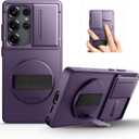SURITCH for Samsung Galaxy S25 Ultra Case with 360 Rotatable Hand Strap Phone Grip & Invisible Kickstand & Slide Camera Cover, Rugged Shockproof Protective Cover for S25 Ultra -Dark Purple