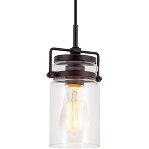Kira Home Wyer 8" Modern Industrial/Farmhouse Pendant Light + Mini Clear Glass Cylinder Shade, Dimmable Adjustable Wire, Oil Rubbed Bronze Finish
