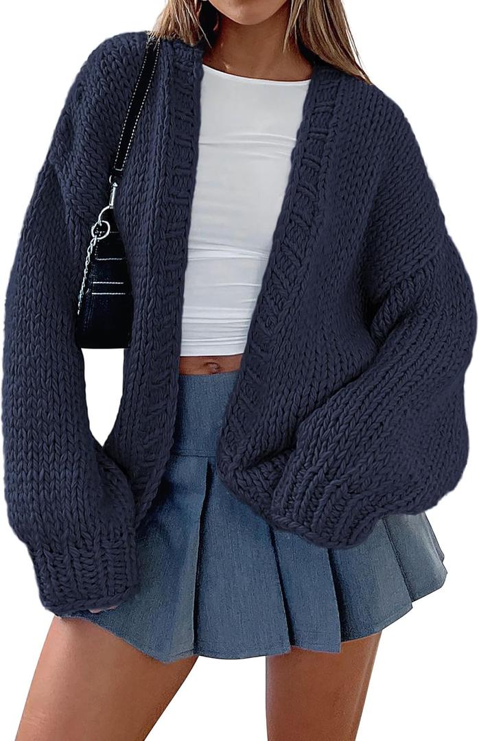 PRETTYGARDEN Cardigan Sweaters for Women Trendy Fall Fashion 2026 Long Sleeve Chunky Knit Cardigans Winter Clothing Outfits (Small, Navy)