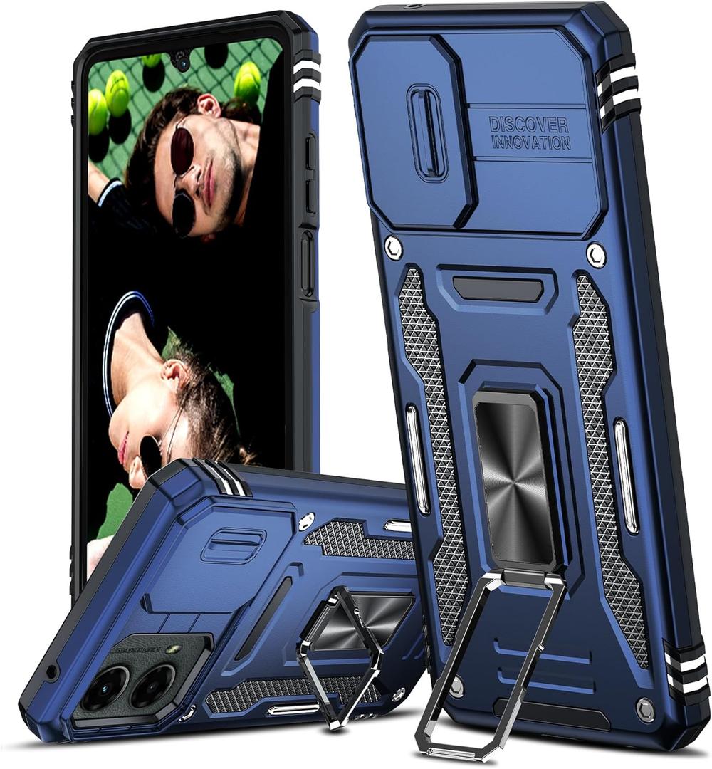 LeYi for Motorola Moto G-5G-2024 Case: Moto G 2024 Case with Slide Camera Cover, [Military-Grade] Shockproof Protection Moto G 2024 Phone case, Magnetic Stand Funda para Moto G5G 2024, Navy Blue