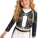 SAVITO Pop Idol Cosplay Costume Popular Singers Stage Costumes for Ages 3-12 Black Printed Costumes Black B (7-8 Years/140CM)