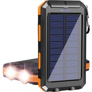 Solar Charger, 38800mAh Portable Type-C Solar Power Bank for All Cellphones, Waterproof Battery Pack, Outdoor External Backup Power Charger Three Outputs/LED Flashlights, Perfect for Camping Travel (Orange)
