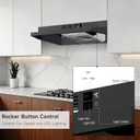Stainless Steel Under Cabinet Range Hood, Slim Kitchen Vent Hood Ducted/Ductless Convertible with 2 Speed Exhaust Fan, 3-Layer Aluminum Filters,LED Lights (Black, 30)