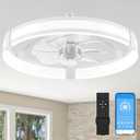 Aipsun Low Profile Ceiling Fans with Lights and Remote, 3000K-6500K Smart Bladeless LED Fan Light, 20" Modern Flush Mount Ceiling Fans with Lights for Bedroom (White)