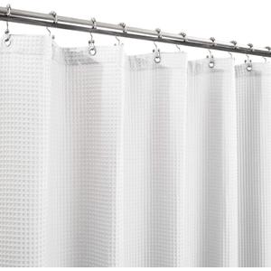 Barossa Design Fabric Shower Curtain Cotton Blend 78 inch Long, Honeycomb Waffle Weave, Hotel Luxury, Heavy Weight, Spa, Washable, White, 72x78