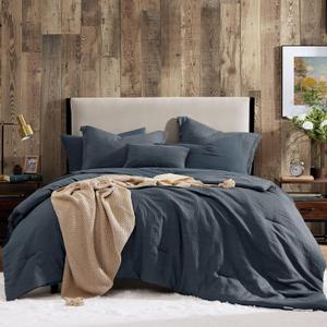 Geniospin King Size Comforter Set- 7 Piece Navy Blue Textured King Bedding Set, Soft Solid Bed in a Bag for All Season, King Comforter Set with Sheets(Navy Blue,102''x90'')
