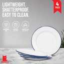 Red Co. Set of 4 Enamelware Metal Classic 10" Round Dinner Plate, Solid White/Navy Blue Rim