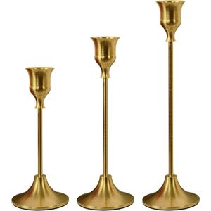 Brass Gold Candlestick Holders Taper Candle Holders, Set of 3 Vintage Candle Sticks Holder Decor Used as Fireplace Mantel or Table Centerpieces for Wedding, Dinning, Party