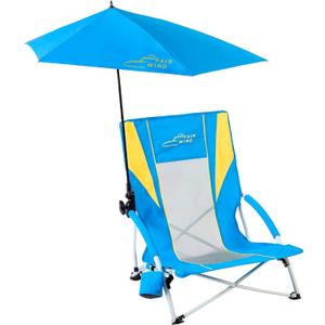 FAIR WIND Beach Umbrella Chair, Beach Chairs for Adults, Low Shade Chair Folding Backpack Portable Concert Bag Sand with Cup Holder - Yellow Blue (1 Set)