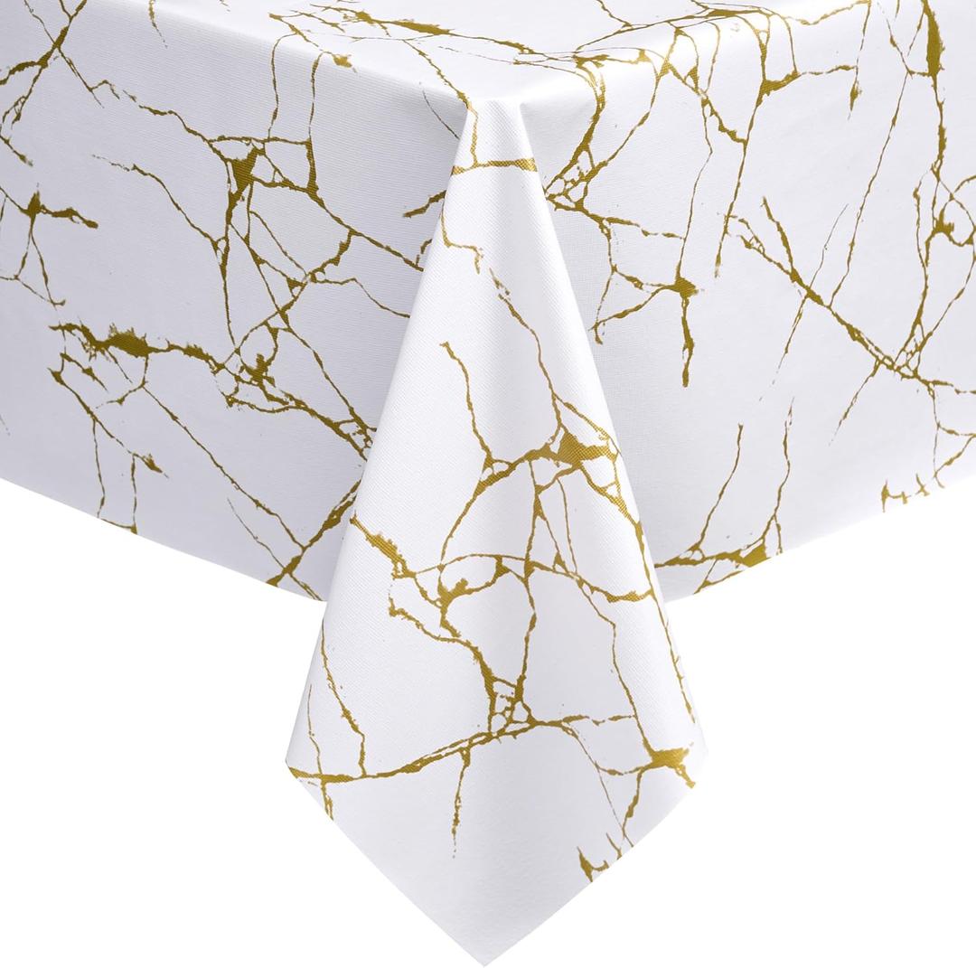 sancua 100% Waterproof Vinyl Tablecloth 54x78 Inch, Rectangle PVC Table Cloth for Picnic, Oil-Resistant Spill-Proof Wipeable Table Cover for Dining, Kitchen, Parties, Indoor and Outdoor, White Marble
