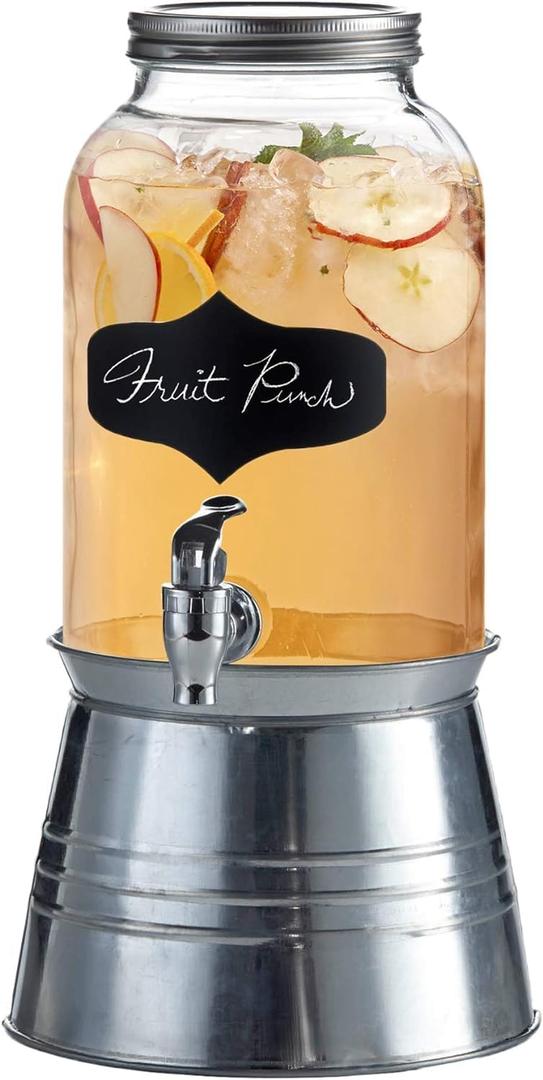Style Setter Bristol Beverage Dispenser with Blackboard and Ice Bucket Stand Cold Drink Juice with 1 Gallon Capacity Glass Jug and Leak-Proof Acrylic Spigot Great for Parties, Weddings and More
