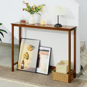 Bamboo Narrow Console Table, 39.4"(L) Wood Small Entryway Table, Accent Slim Hallway Tables, Thin Sofa Side Tables for Hallway, Living Room, Bedroom, Foyer, Walnut