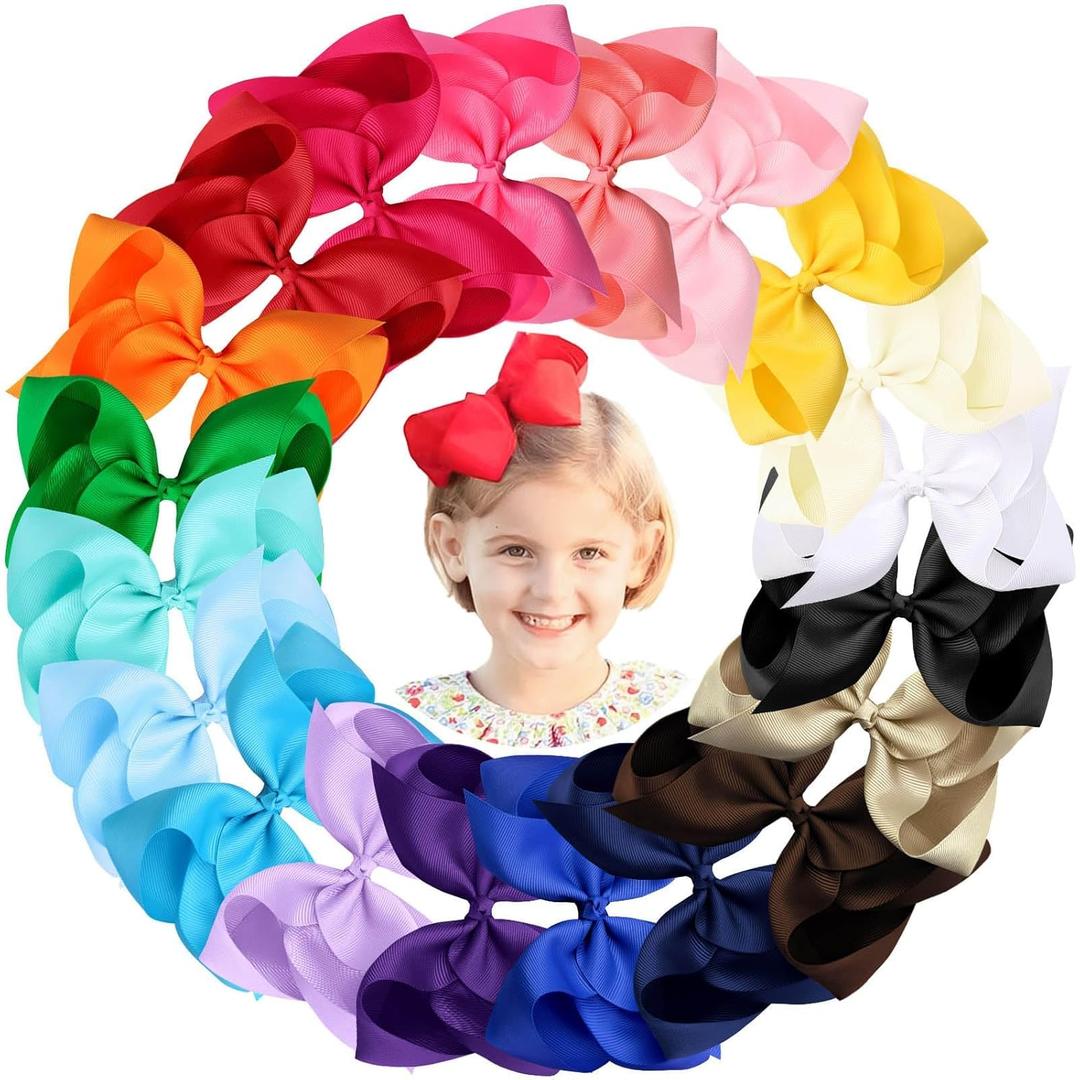 20PCS 4.5inch Layered Grosgrain Ribbon Hair Accessories, Oaoleer Alligator Clips and Barrettes for Baby, Toddler, and Teen Girls (Style-D)