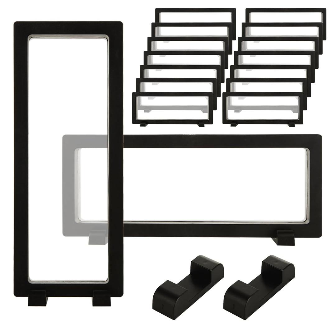 15 Pack Floating Display Case - 9 x 3.54 Inch Coin Display Case - Black Challenge Coin Display for Securing Medallions, Fossils, Stamps, Insect, Arrowhead, Guitar Pick, AA Medallion, Picture