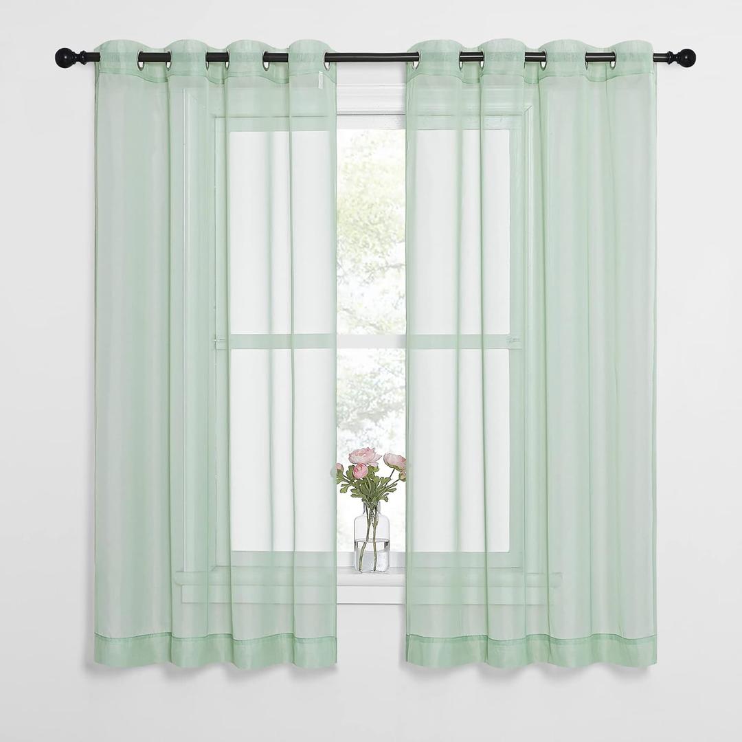 NICETOWN Sheer Curtains for Bedroom Windows, Grommet Top Voile Sheer Country Style Curtain Drapes Light and Airy Drapes for Children Room/Nursery, Sage Green, W54 x L63, 1 Pair
