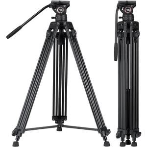 Cayer BV30L Video Tripod System, 72" Heavy Duty Aluminum Twin Tube Tripod with K3 Fluid Head, 75mm Flat Base, Max Load 13.2lbs, for DSLR Cameras, Camcorders, Includes 2 Quick Release Plates