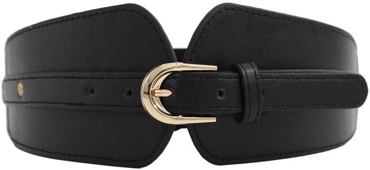 LASIYUAN Women Leather PU Elastic Stretchy Corset Cinch Belt Fashion Wide Waist Belt Casual Formal Dresses. (Black)