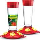 Hummingbird Feeder 10 oz [Set of 2] Plastic Feeders for Outdoors, with Built-in Ant Guard - Circular Perch with 5 Feeding Ports - Wide Mouth for Easy Filling/2 Part Base for Easy Cleaning