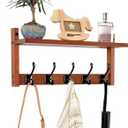 Coat Rack Wall Mount with Shelf, 17IN Wooden Coat Hanger Hooks Wall Mount with 5 Metal Hooks, Hanging Shelf with Hooks, Retro Walnut