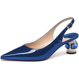 JANSEVEN Women Chunky Heels Pumps Crystal Block Heels with Rhinestones Pointed Toe Sexy Gradient Patent Leather Slip on Bridal Party Wedding Dress Shoes Size 8 US