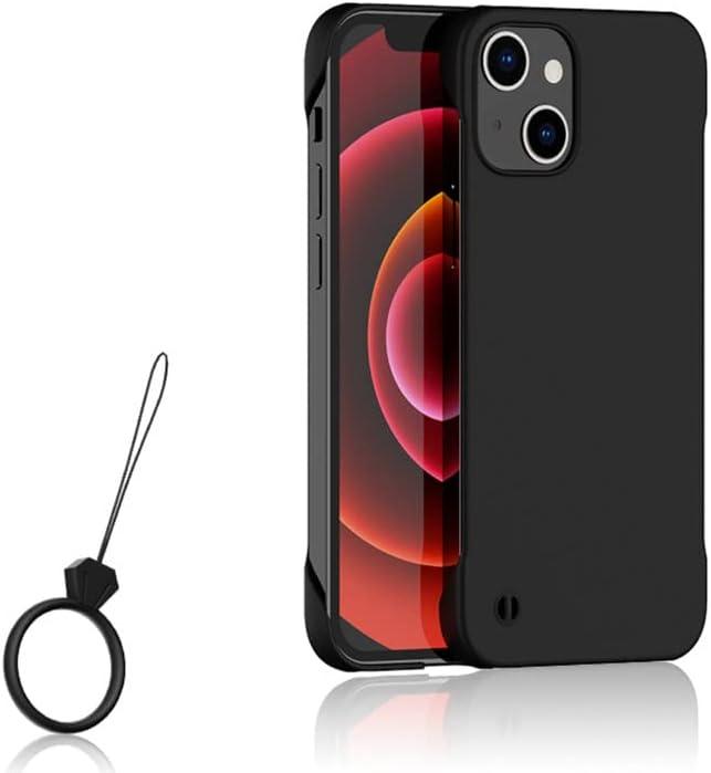 Slim Borderless for iPhone 14 Plus Phone Case 6.7"(2022) Ultra-Thin Lightweight Frameless Matte Hard PC Cover Case with Pull Ring Shockproof Non Slip Rope,Suppor Wireless Charging-Black