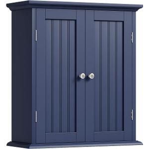 ChooChoo Bathroom Wall Cabinet, Over The Toilet Space Saver Storage Cabinet, Medicine Cabinet with 2 Door and Adjustable Shelves, Cupboard, Navy Blue, 8.8"D x 21.1"W x 24"H